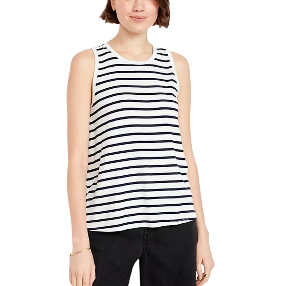 Old Navy Luxe Striped White Blue Sleeveless Tank Top Women's Size XL Stretch